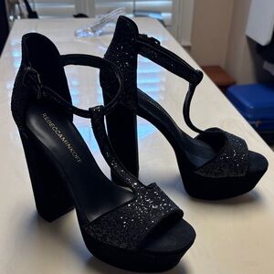Rebecca Minkoff Black Sparkle Platform Heels